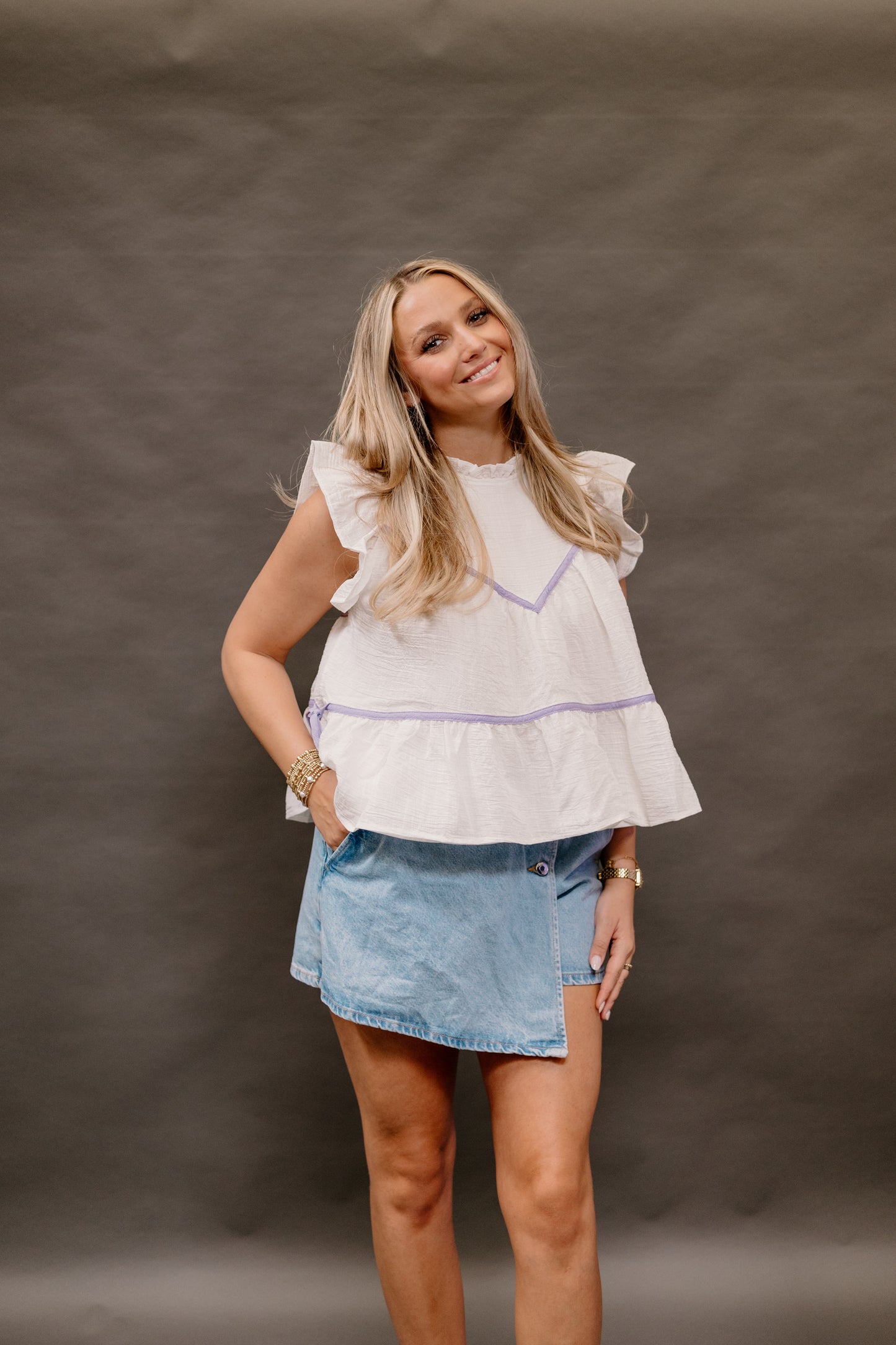 White & Purple Stripe Top