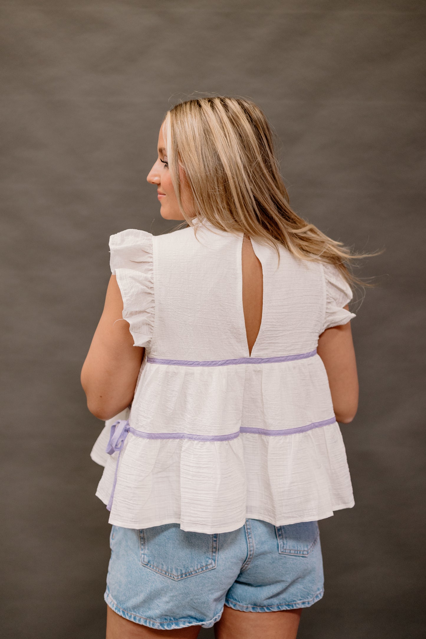 White & Purple Stripe Top